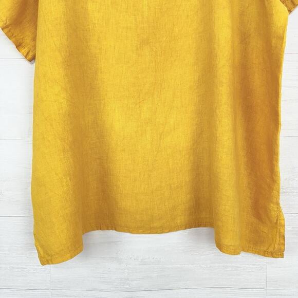 Made In Italy Womens Linen Tunic Top‎ Plus Size 3X Yellow Lagenlook Beach Summer - Picture 4 of 12